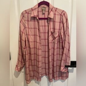 Chico’s soft pink plaid button down shirt, size 1/ M